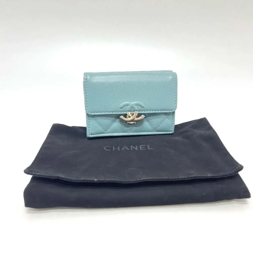CHANEL Blue Leather Logo Wallet